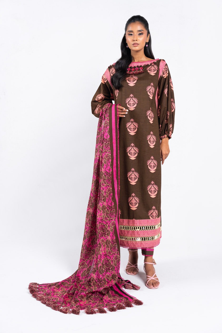 ALKARAM STUDIO PRINTED LAWN SUIT SS-51-24-BROWN