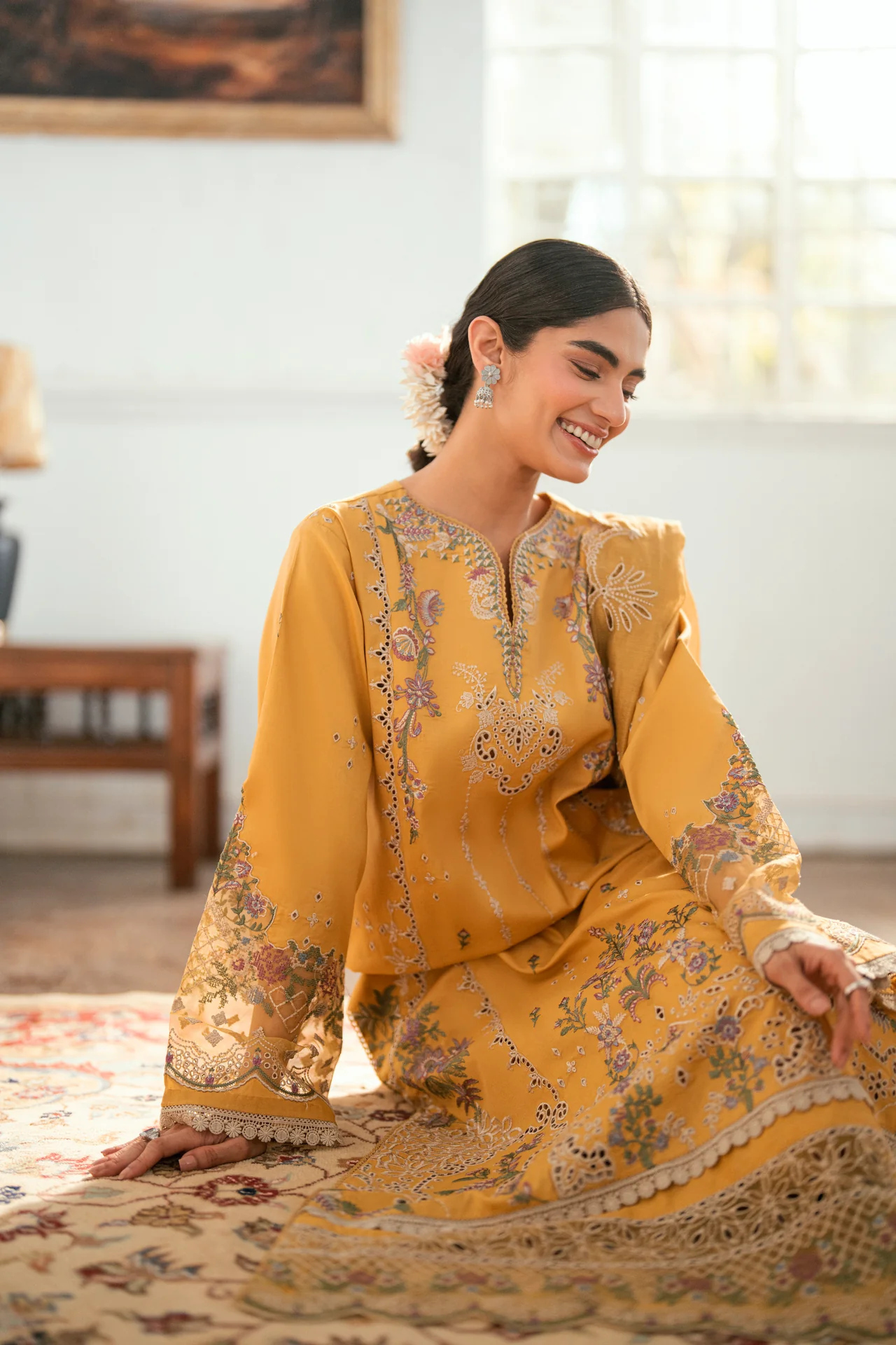 Embroidered Cotton Net 3-Piece Suit