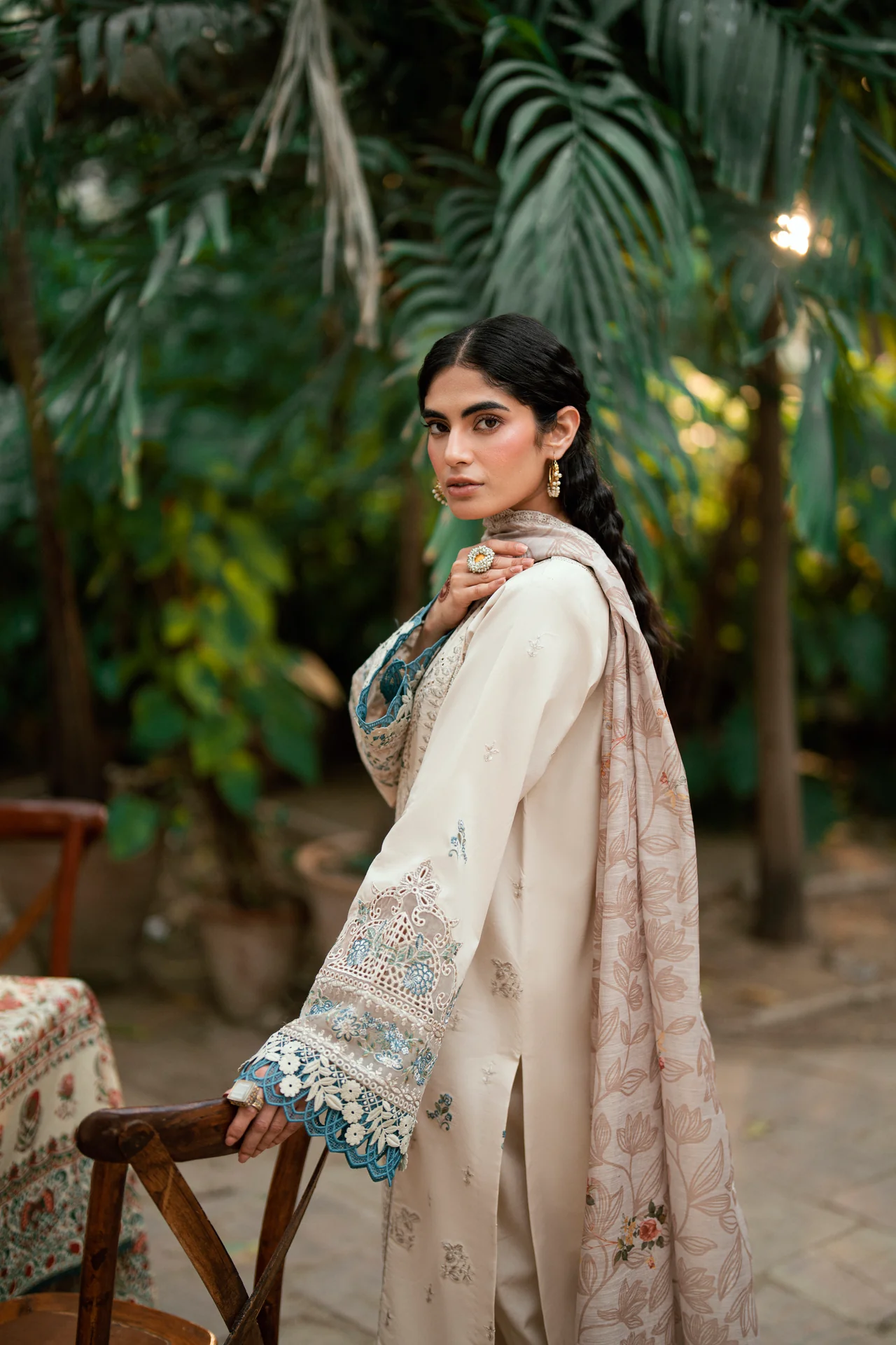 Embroidered Cotton Net 3-Piece Suit