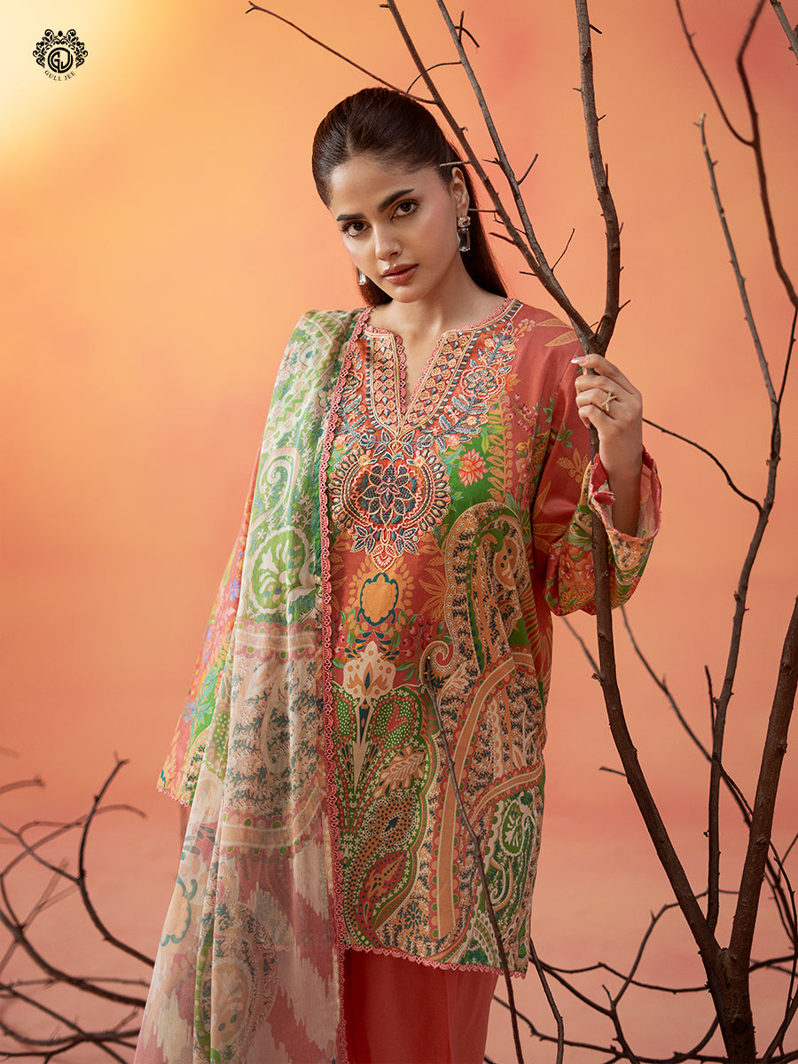 3-Piece Unstitched Embroidered Dress