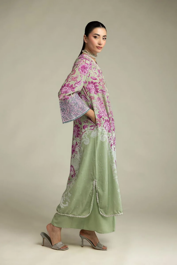 Embroidered | Raw Silk Floral Longline Kurta