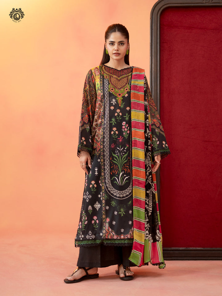 3-Piece Unstitched Embroidered Dress