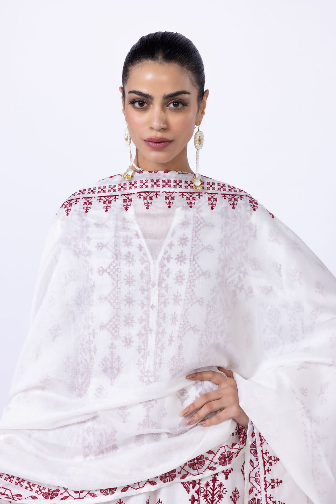 Embroidered Raw Silk Kurta With Cotton Net Dupatta
