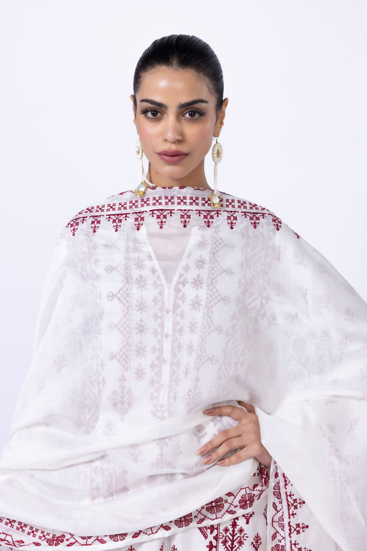 Embroidered Raw Silk Kurta With Cotton Net Dupatta