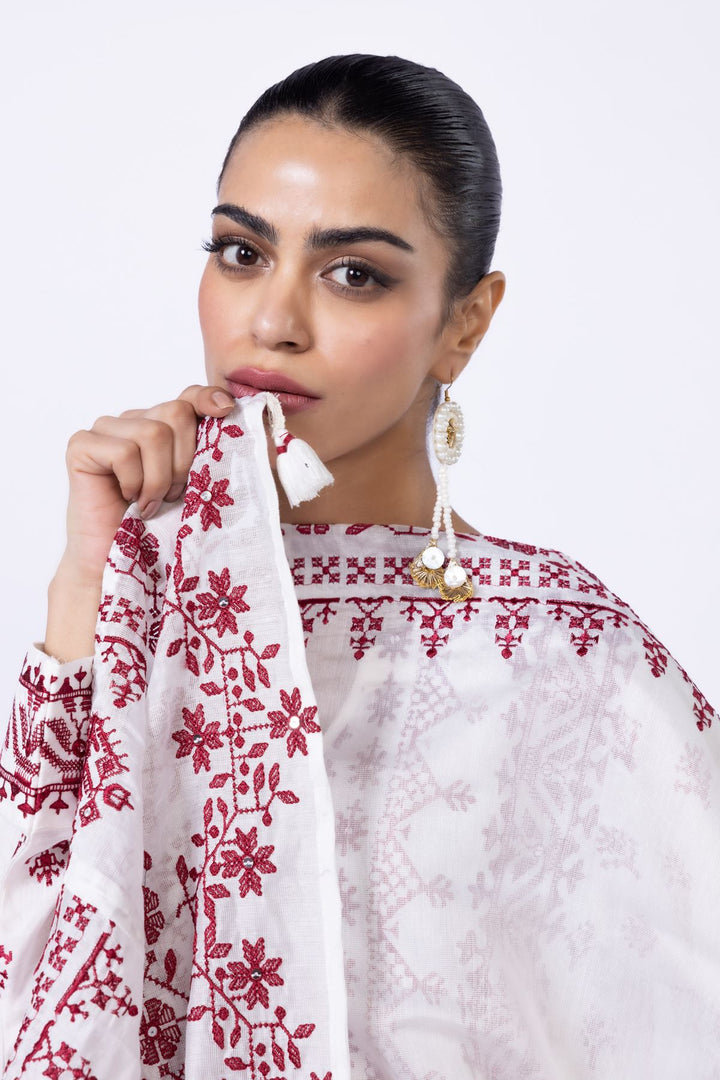 Embroidered Raw Silk Kurta With Cotton Net Dupatta