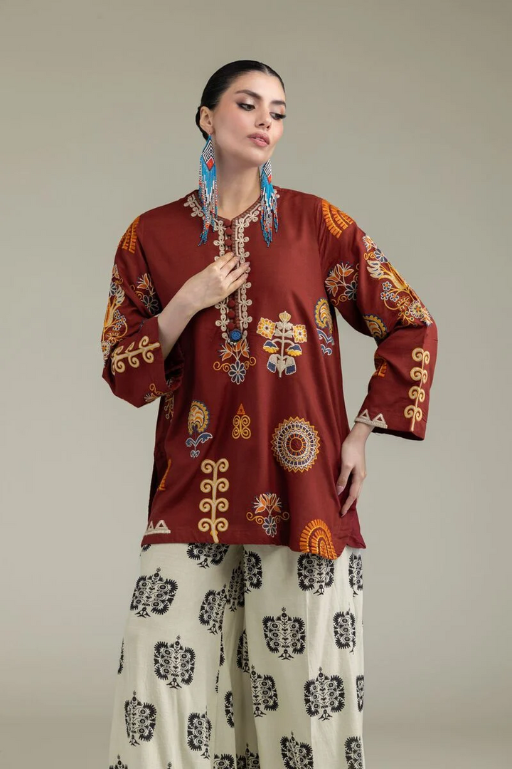 Embroidered | Raw Silk Rust Silk 3 Pc