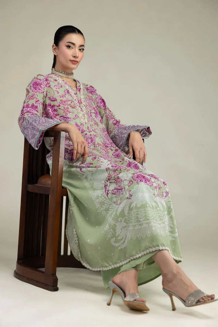 Embroidered | Raw Silk Floral Longline Kurta
