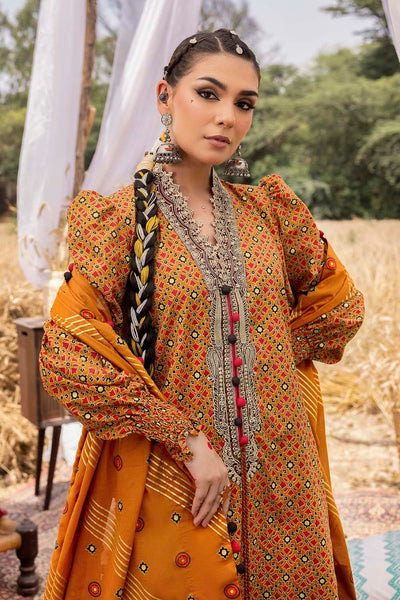 3 Piece Unstitched Embroidered Gold Printed Lawn