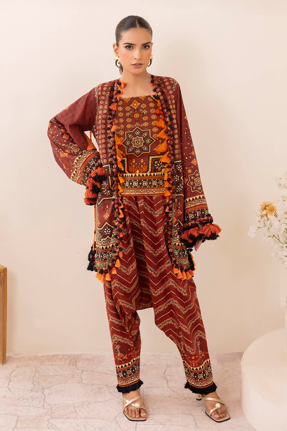 2 Piece Unstitched Gold Printed Lawn Suit