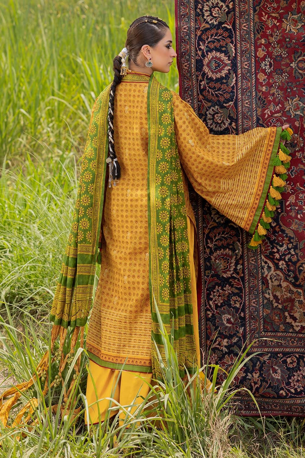 3 Piece Unstitched Gold Printed Lawn Suit