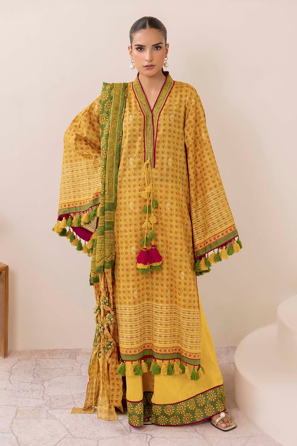 3 Piece Unstitched Gold Printed Lawn Suit