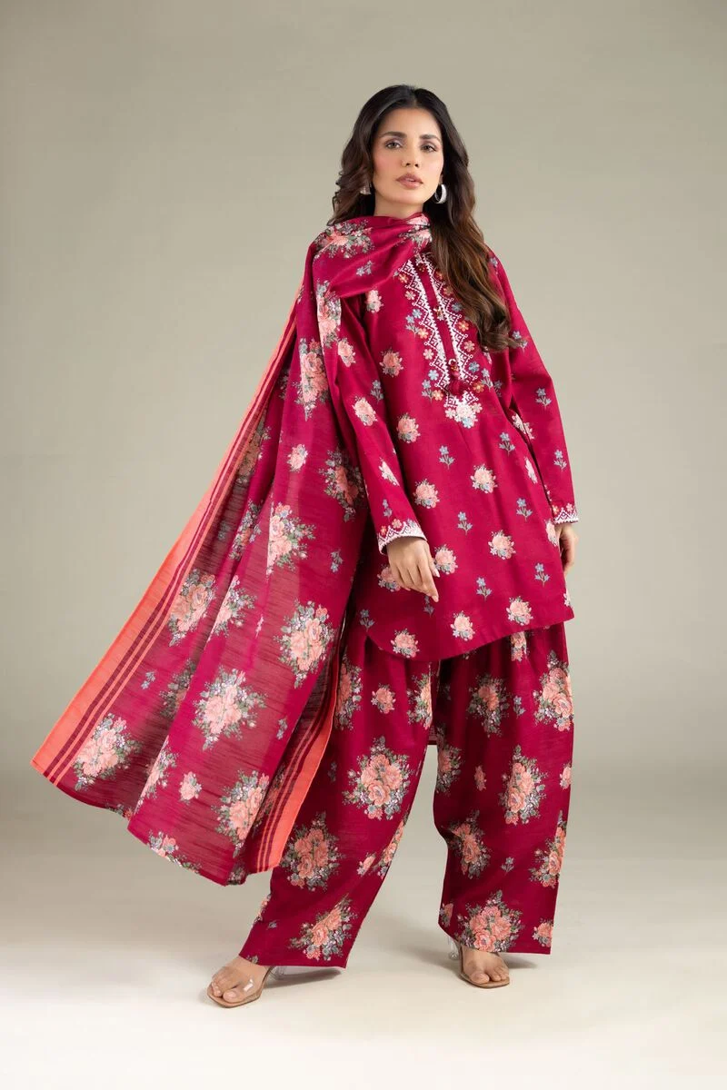 Embroidered | Textured Cotton Floral Threadwork 3 Piece
