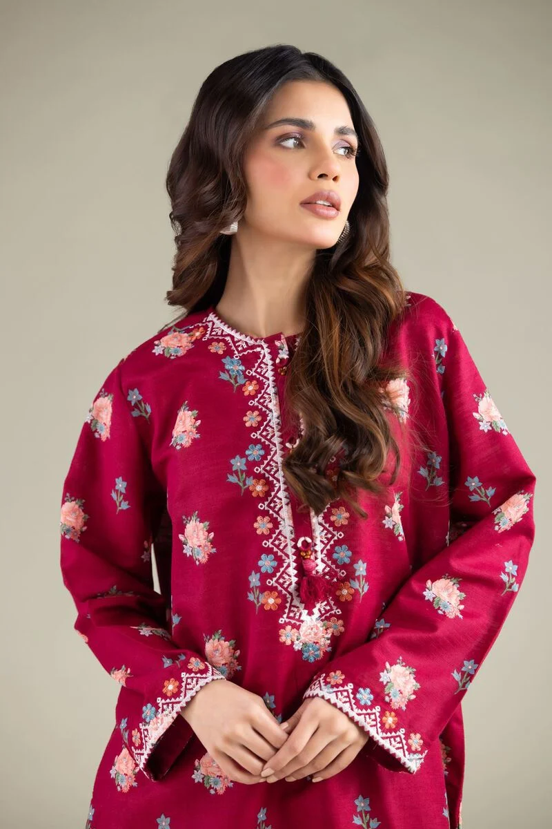 Embroidered | Textured Cotton Floral Threadwork 3 Piece
