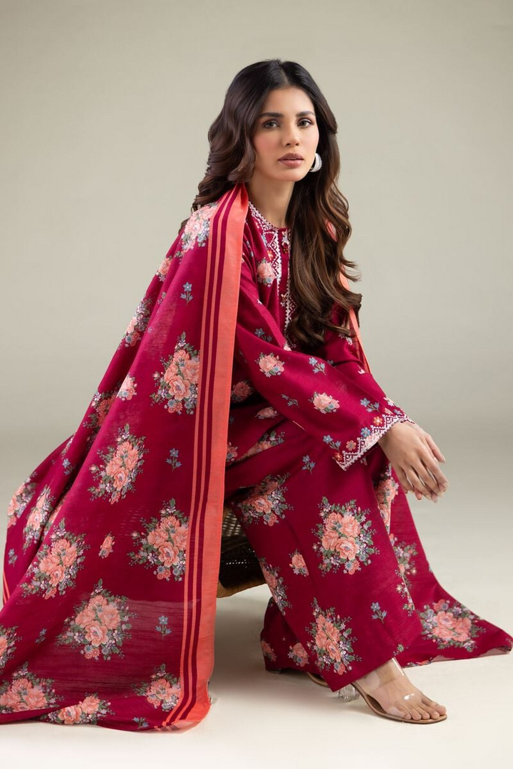 Embroidered | Textured Cotton Floral Threadwork 3 Piece