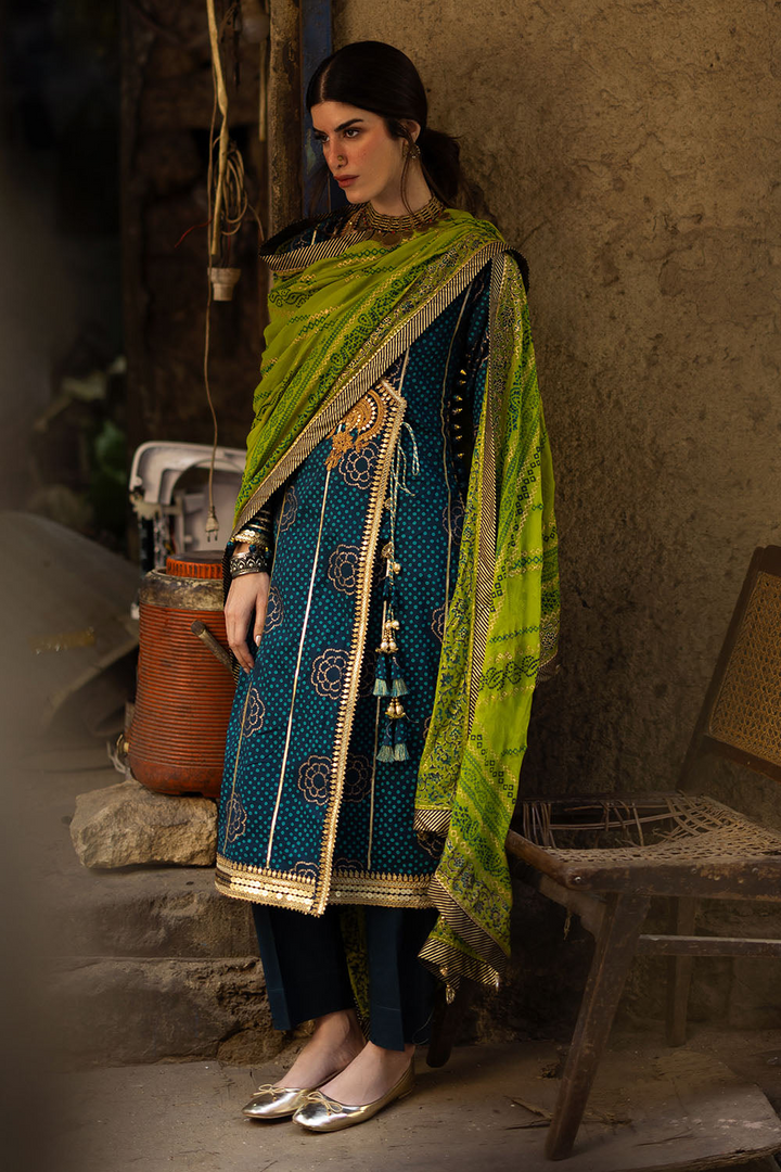 3 Piece Gold and Lacquer Printed Lawn
