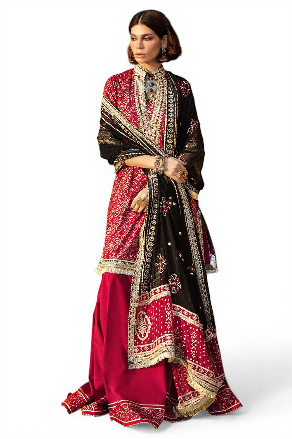 3 Piece Gold Printed Lawn