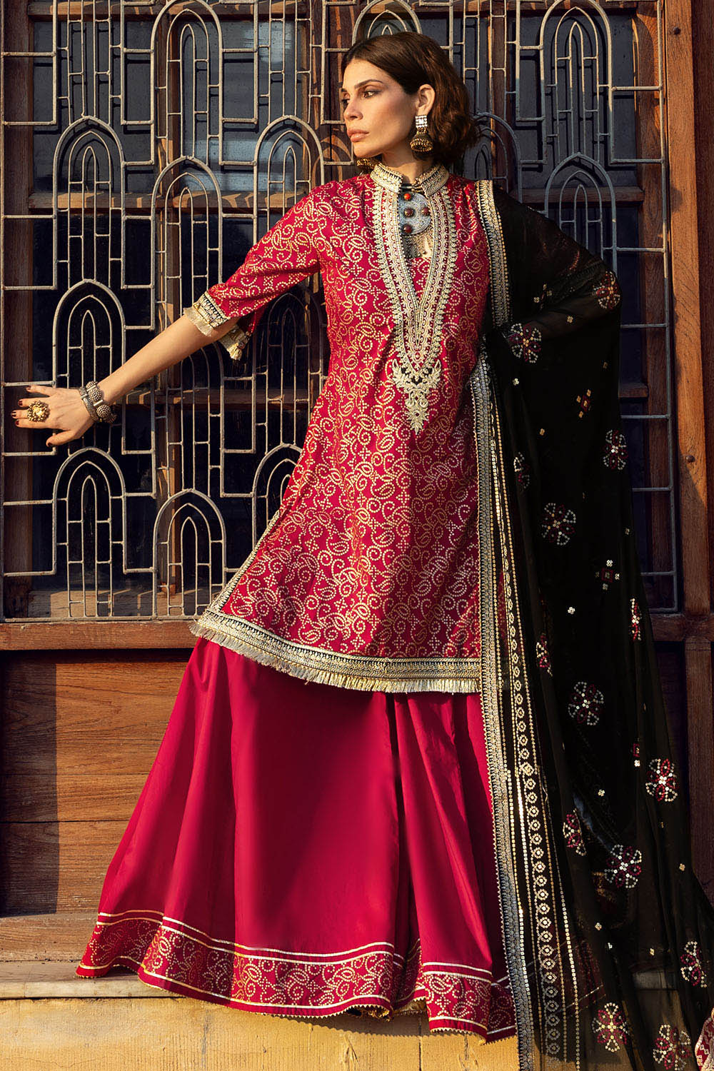 3 Piece Gold Printed Lawn