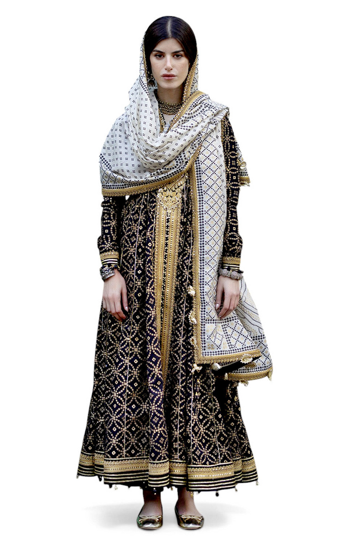 3 Piece Gold and Lacquer Printed Lawn