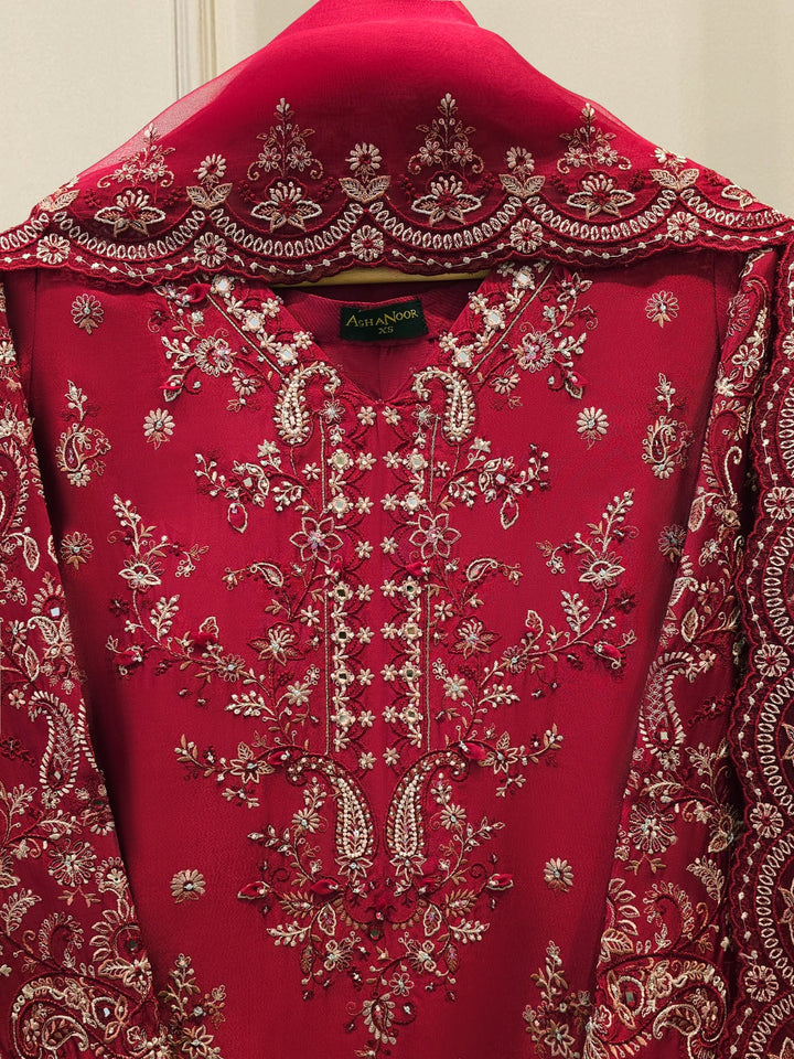 3 Piece- Pure Sheesha Silk Embroidered Suit