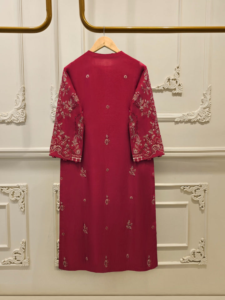 3 Piece- Pure Sheesha Silk Embroidered Suit