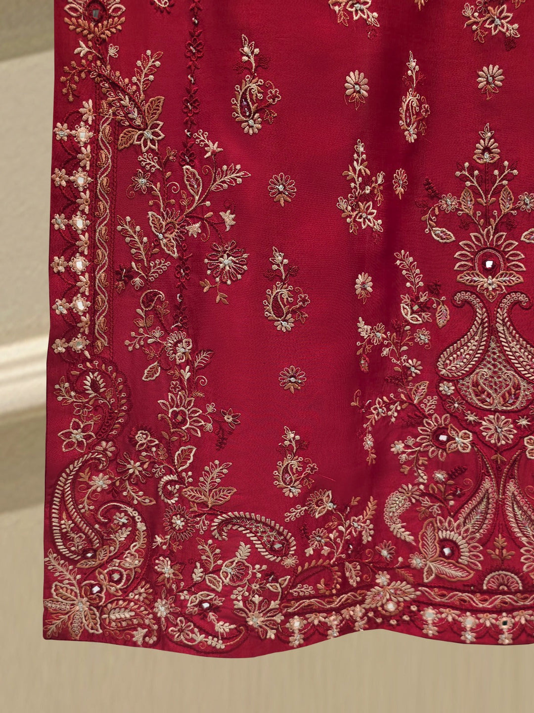 3 Piece- Pure Sheesha Silk Embroidered Suit