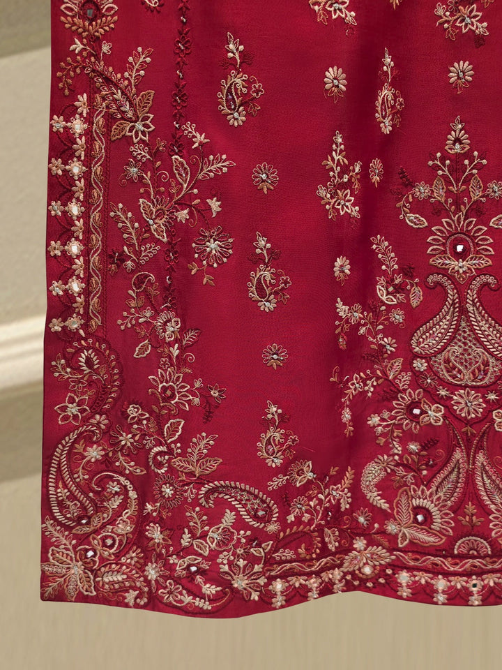3 Piece- Pure Sheesha Silk Embroidered Suit