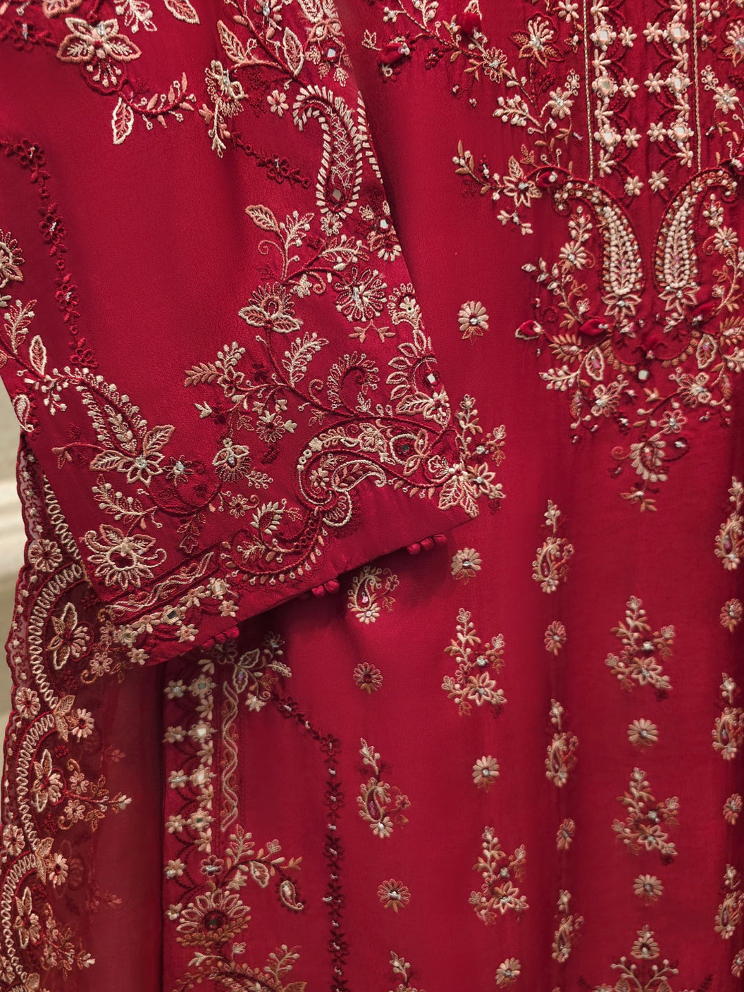 3 Piece- Pure Sheesha Silk Embroidered Suit