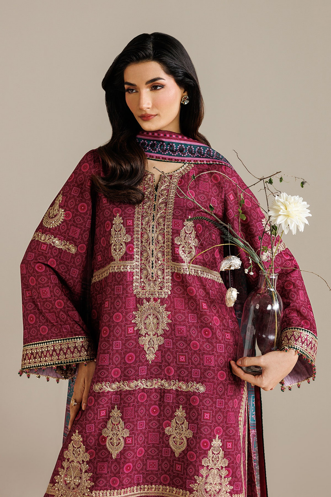 EMBROIDERED RAW SILK