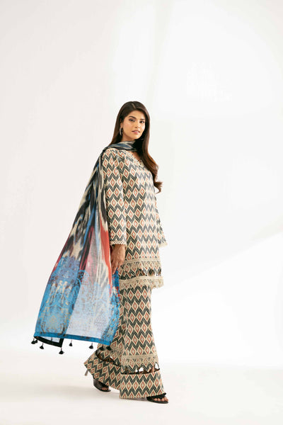 3 Piece - Digital Printed Embroidered Suit