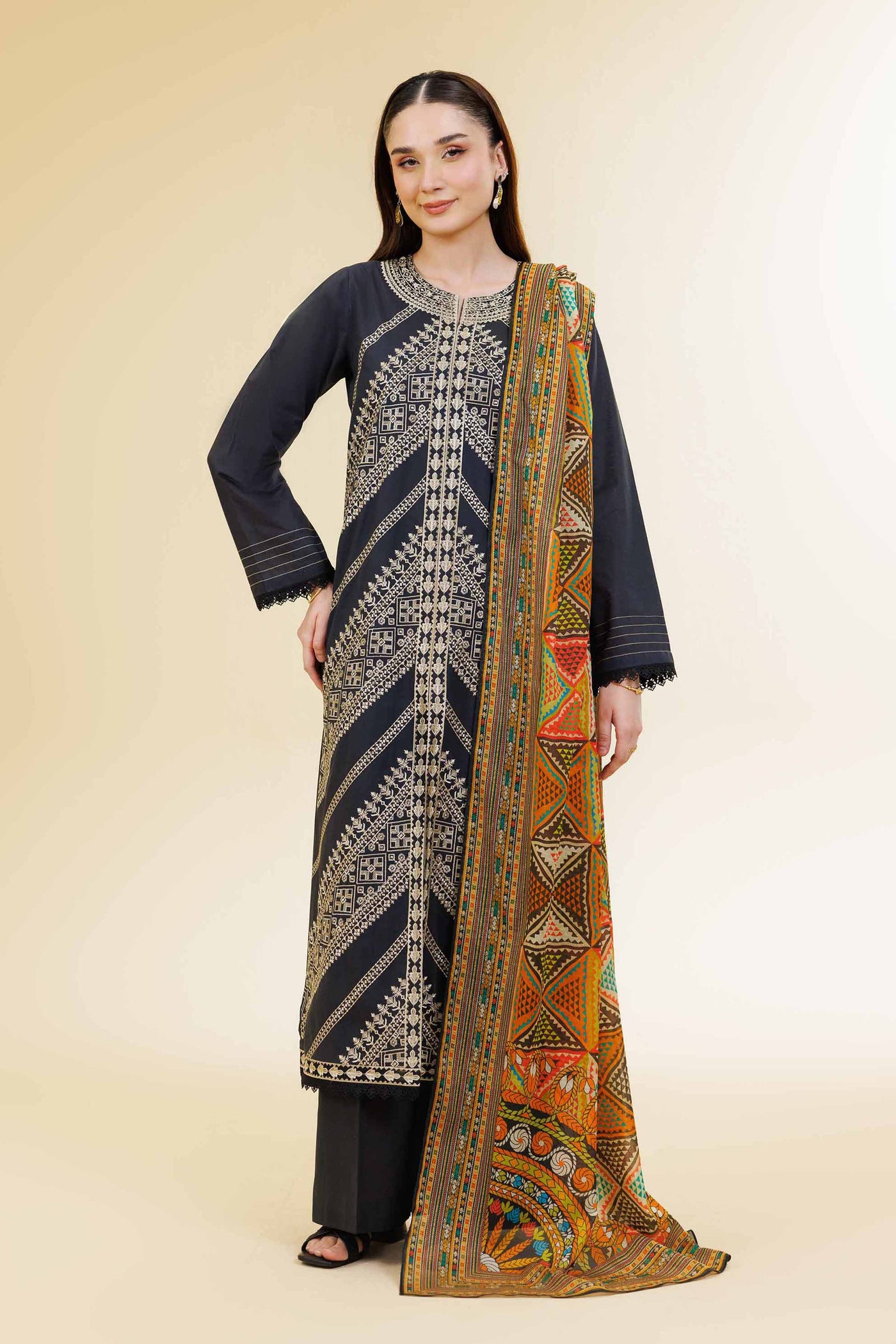 3 Piece - Digital Printed Embroidered Suit