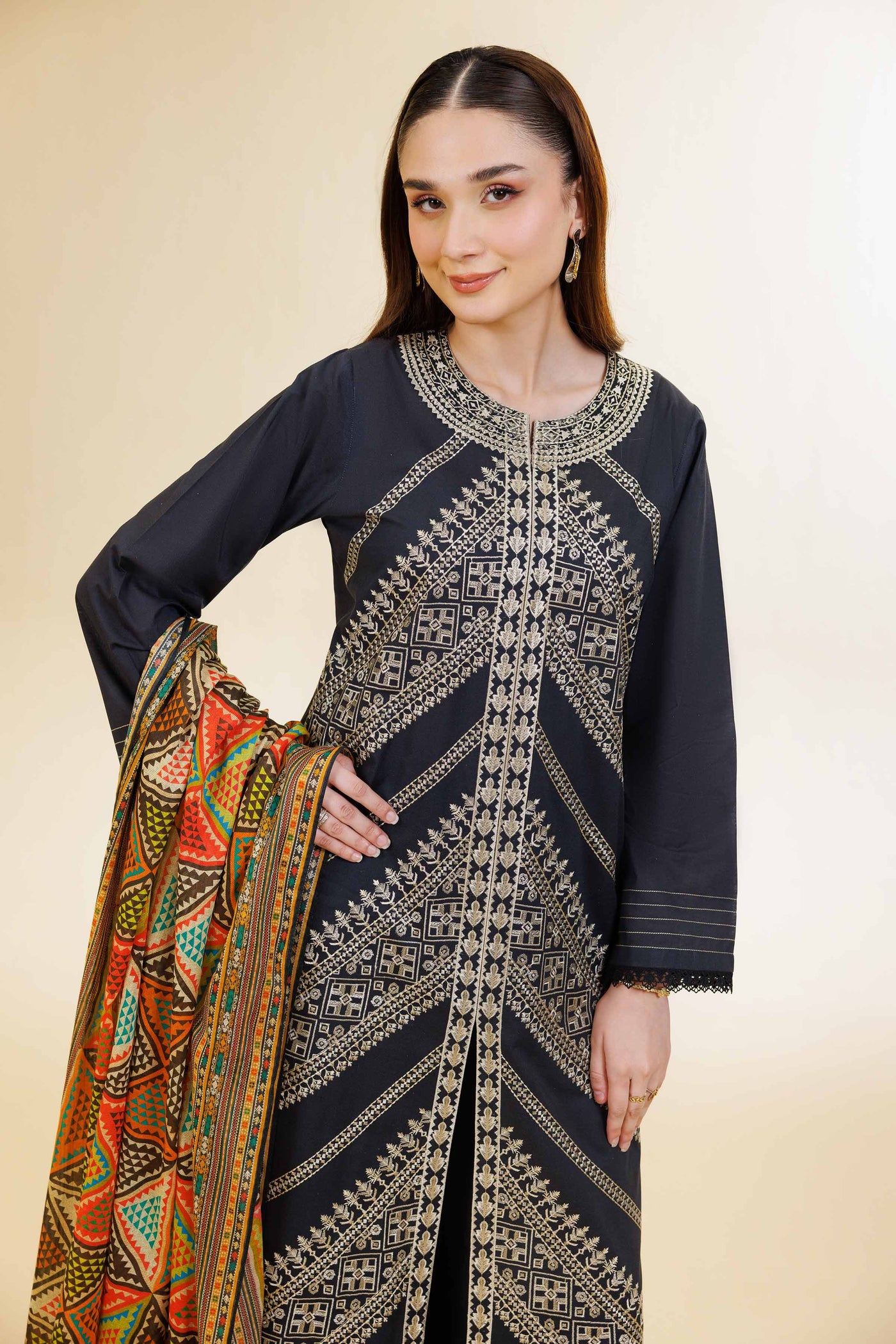 3 Piece - Digital Printed Embroidered Suit