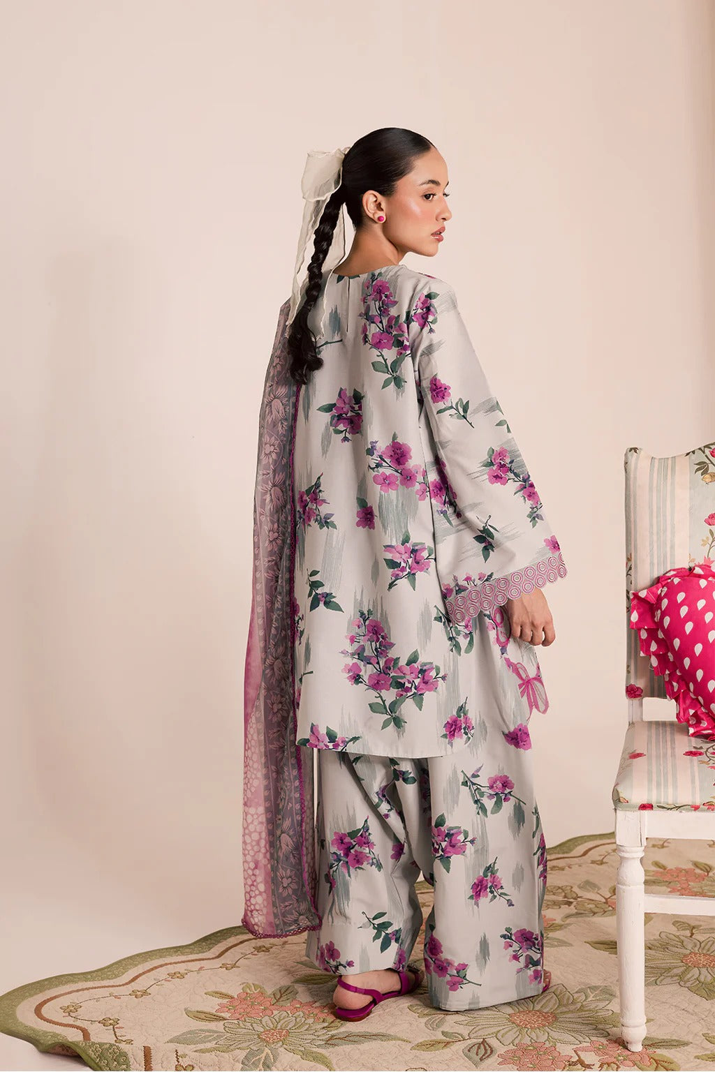 3-Piece Silk Printed Suit