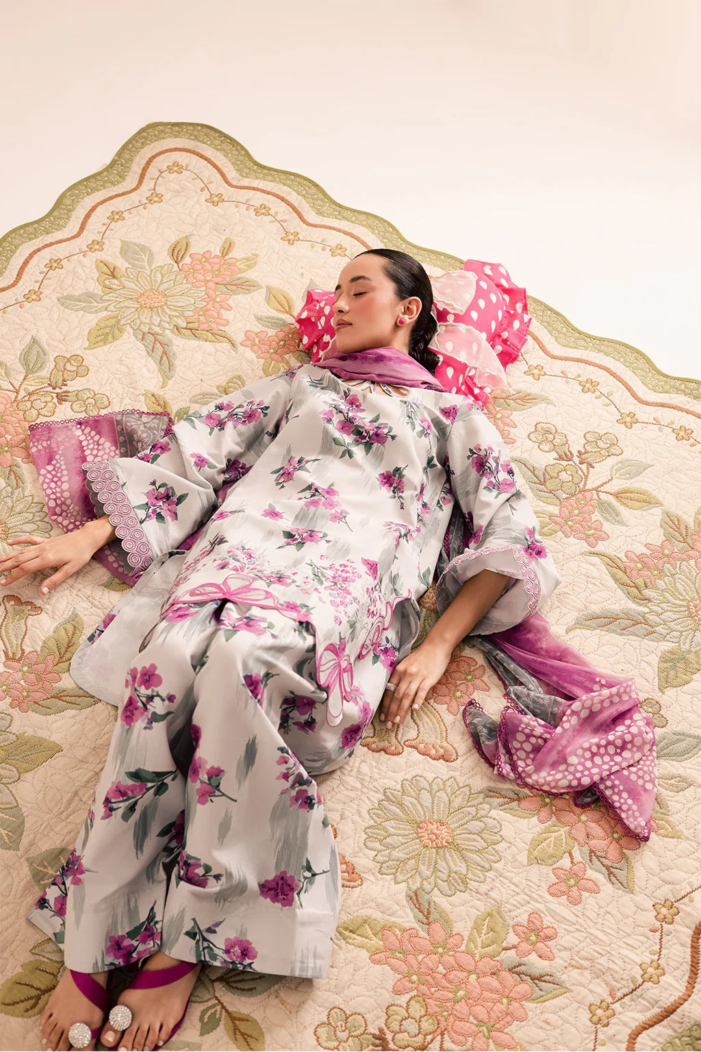 3-Piece Silk Printed Suit