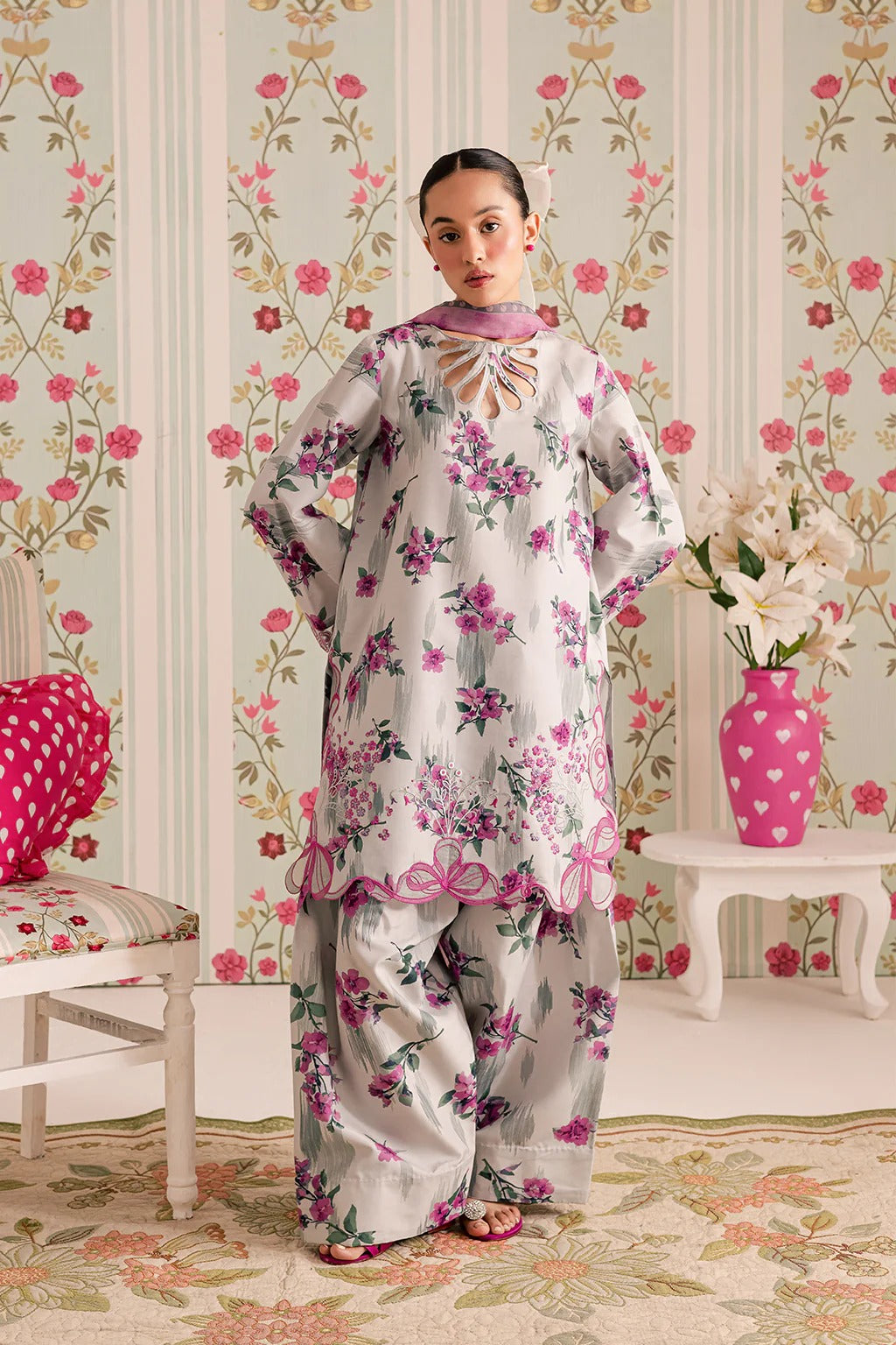 3-Piece Silk Printed Suit