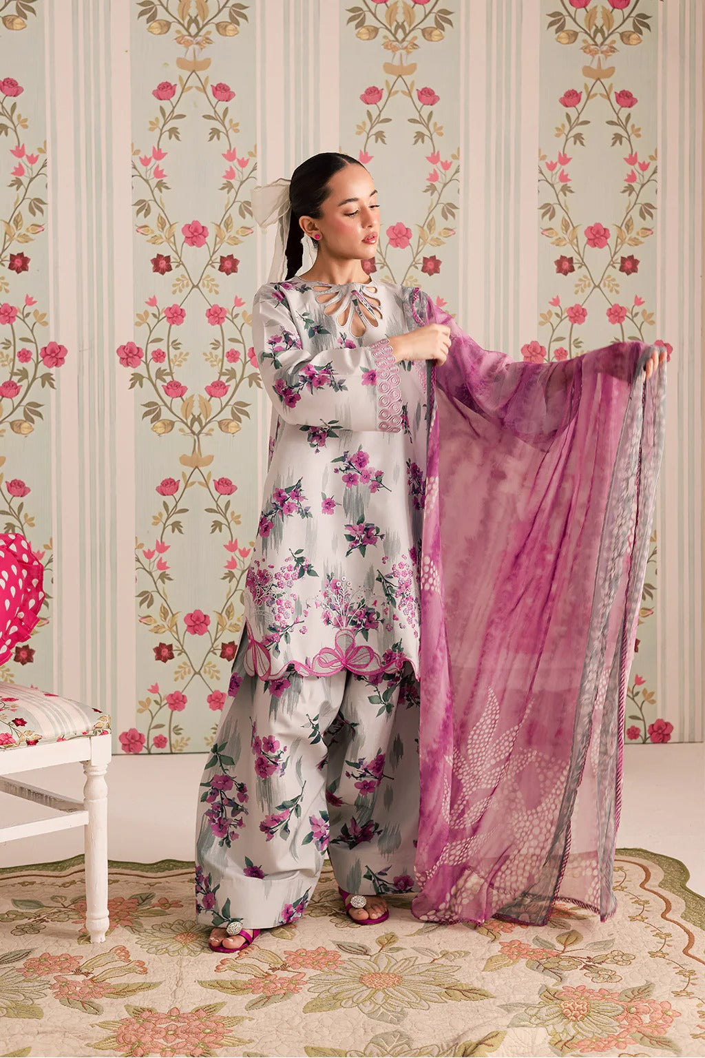 3-Piece Silk Printed Suit