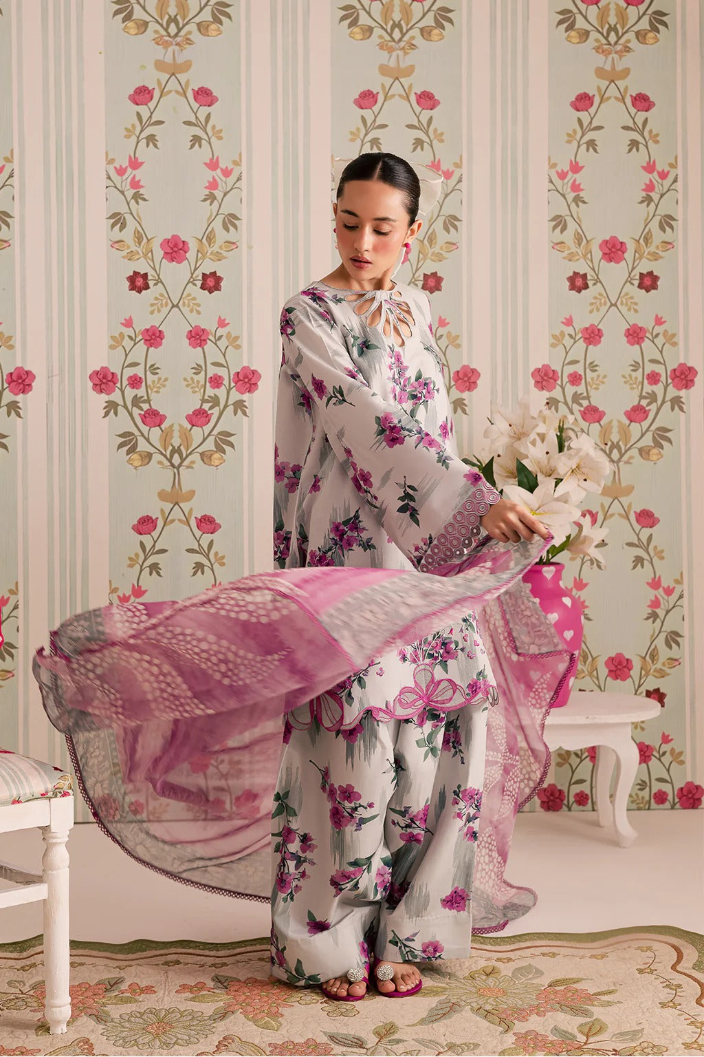 3-Piece Silk Printed Suit