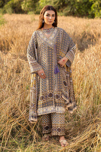 3 Piece Unstitched Embroidered Raw Silk Printed Suit