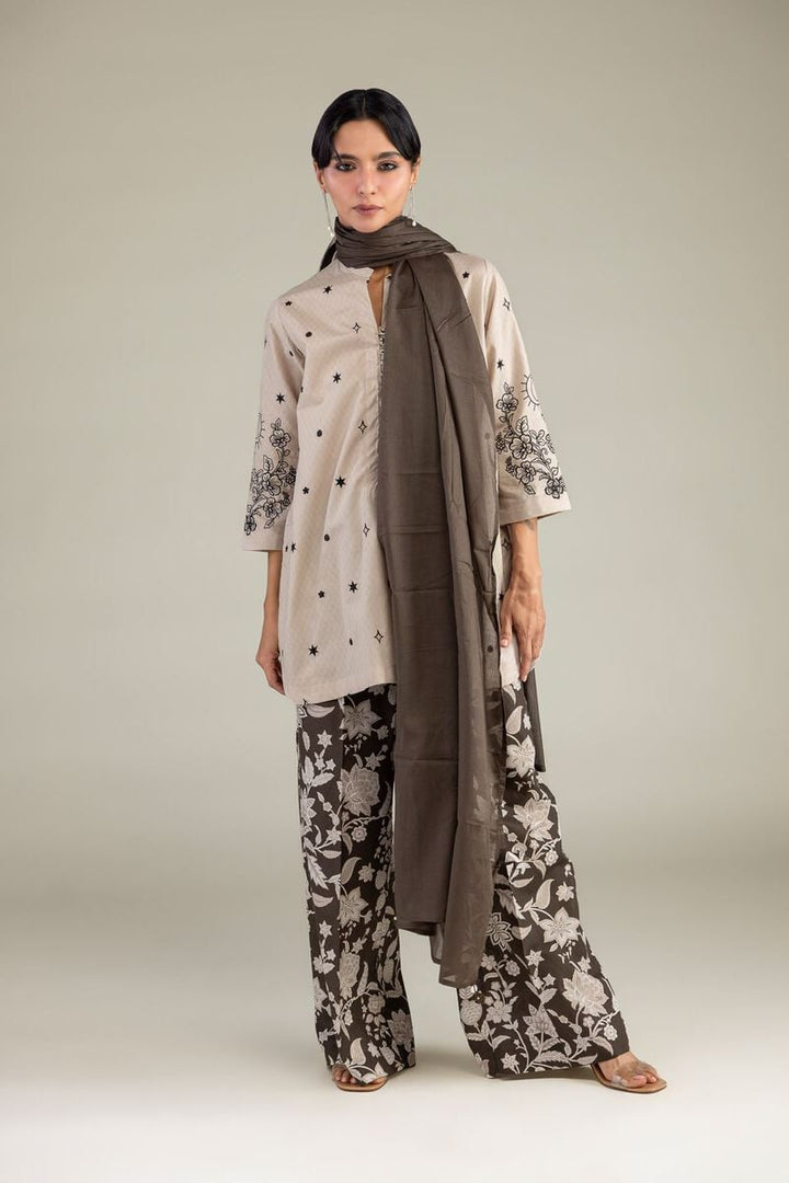 Cotton Dobby Beige Floral Kurta