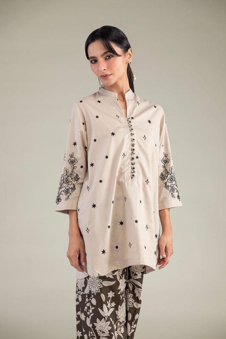 Cotton Dobby Beige Floral Kurta