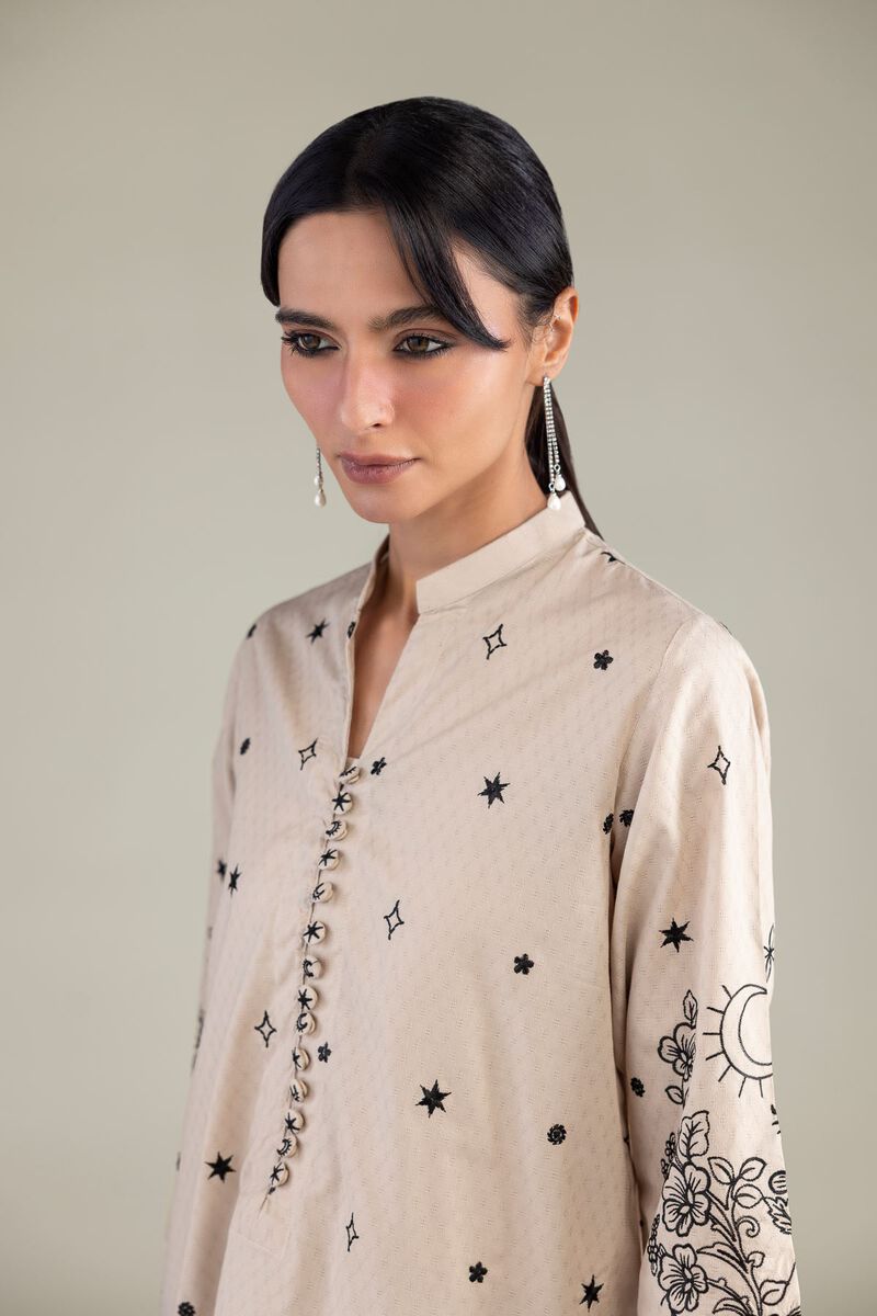 Cotton Dobby Beige Floral Kurta