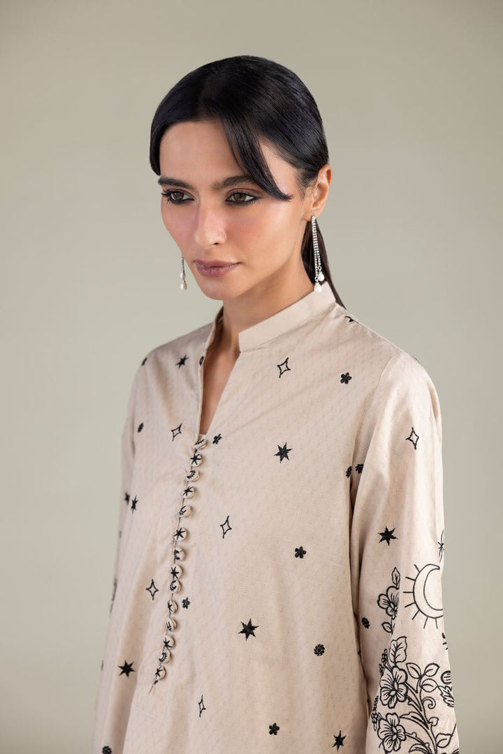 Cotton Dobby Beige Floral Kurta