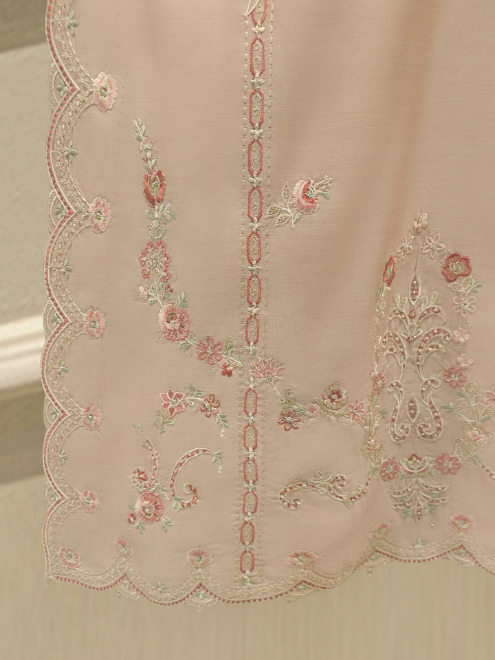 3 Piece- Pure Khadi Silk Embroidered Suit