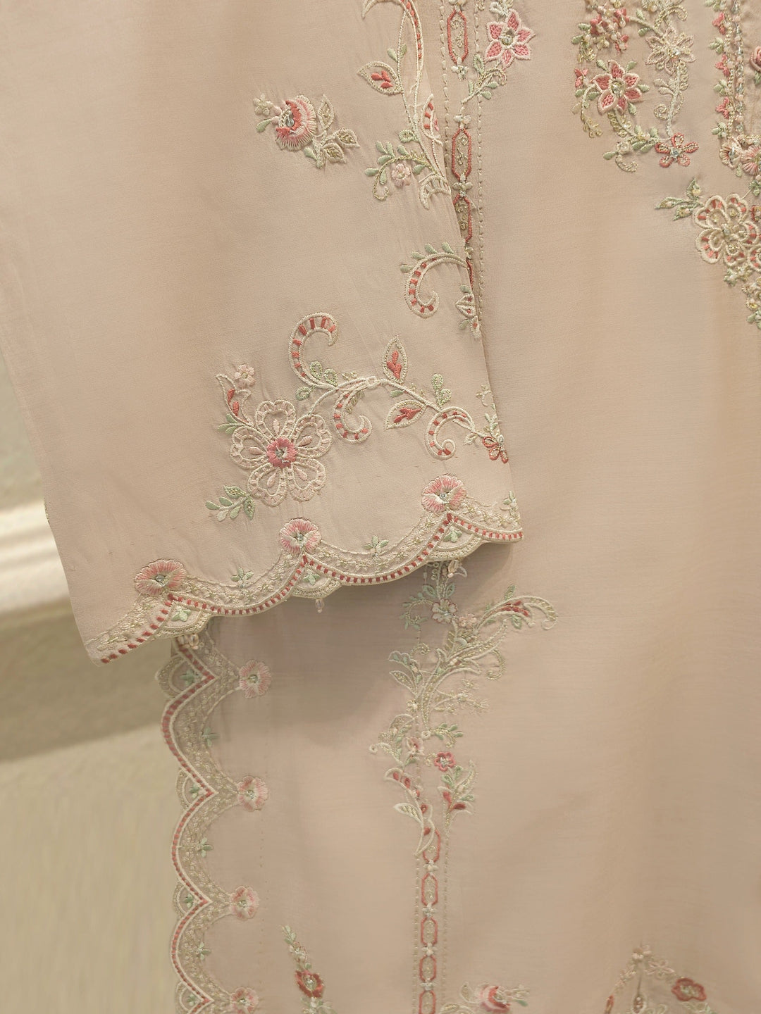 3 Piece- Pure Khadi Silk Embroidered Suit