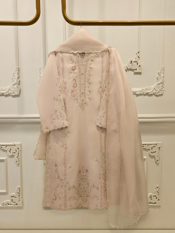 3 Piece- Pure Khadi Silk Embroidered Suit