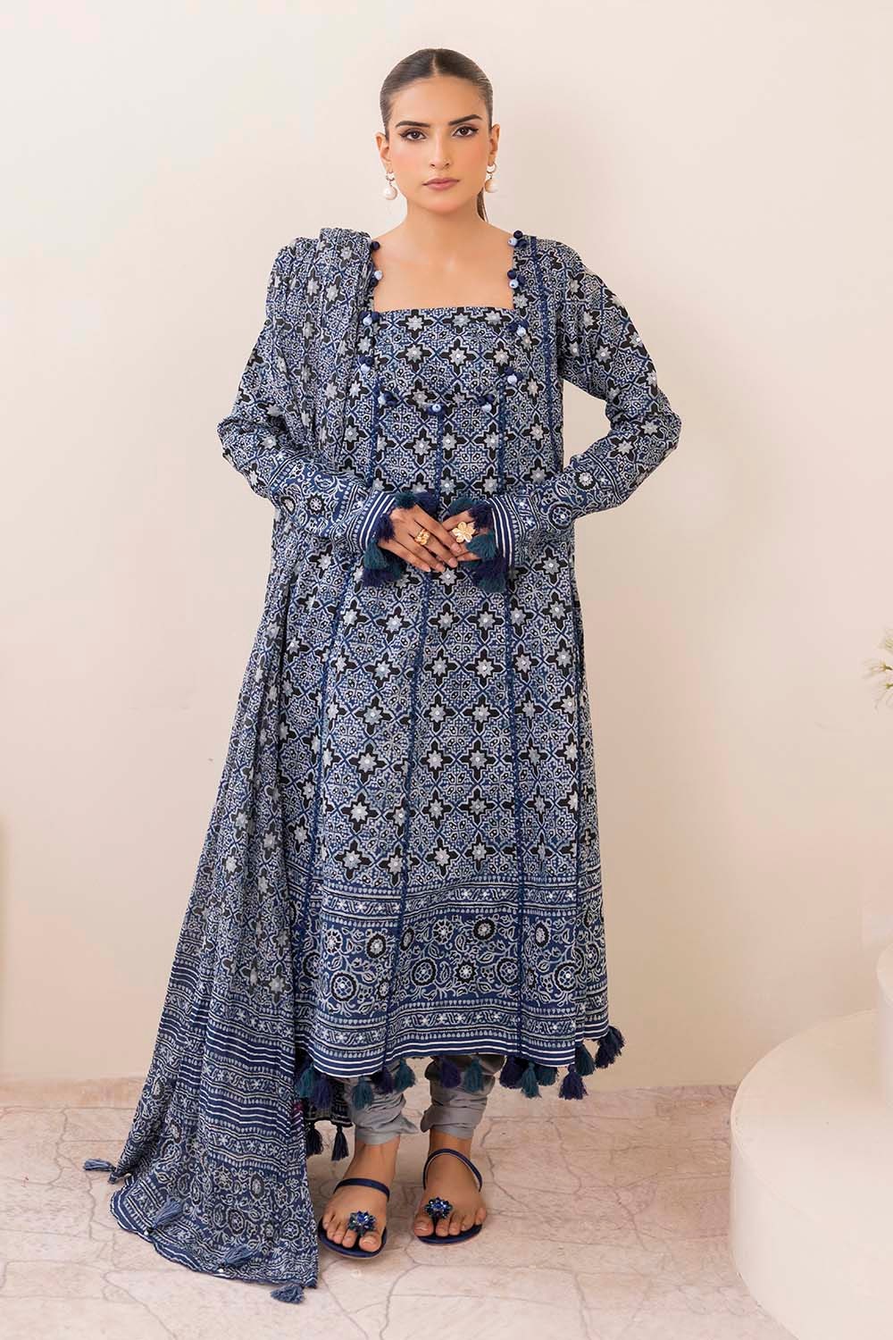 3 Piece Unstitched Silver Printed Lawn Suit